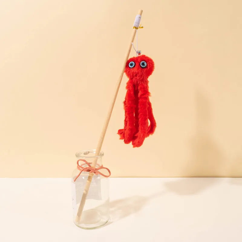 Colourful octopus cat toy on a long stick for indoor kittens and cats