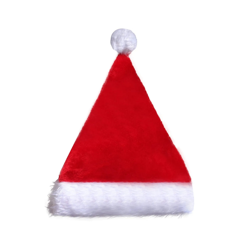 Red and white plush LED Santa hat with glowing coloured lights and a white pom-pom.