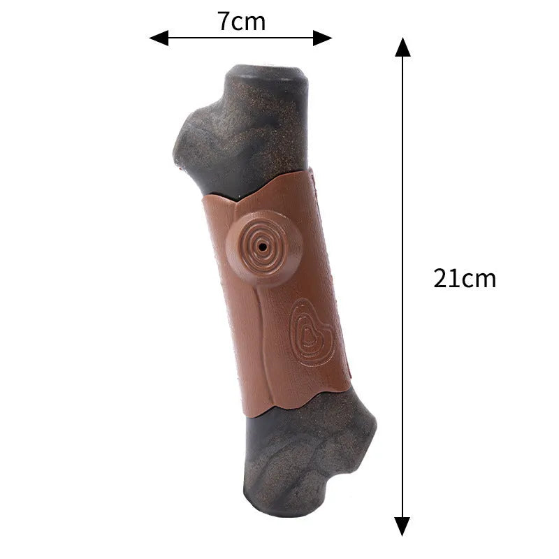 Large, branch-shaped indestructible dog chew toy for aggressive chewers with bacon flavour.