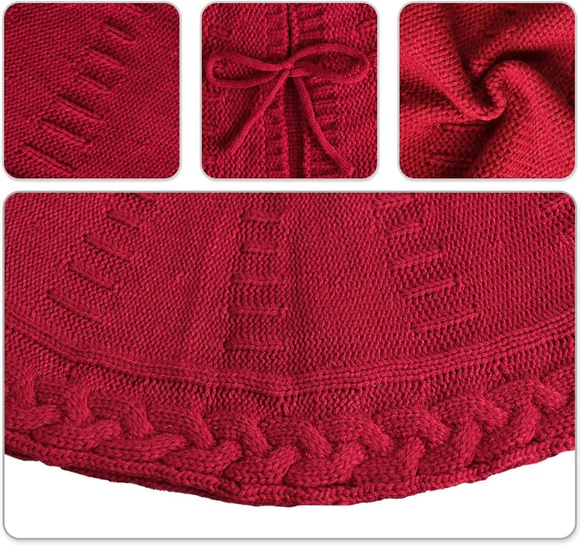 Christmas knitted wool tree skirt in red with 122cm diameter