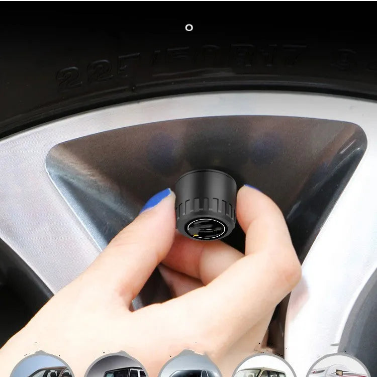 Bluetooth 5.0 automotive tire pressure monitoring system with four black external sensors and installation tools