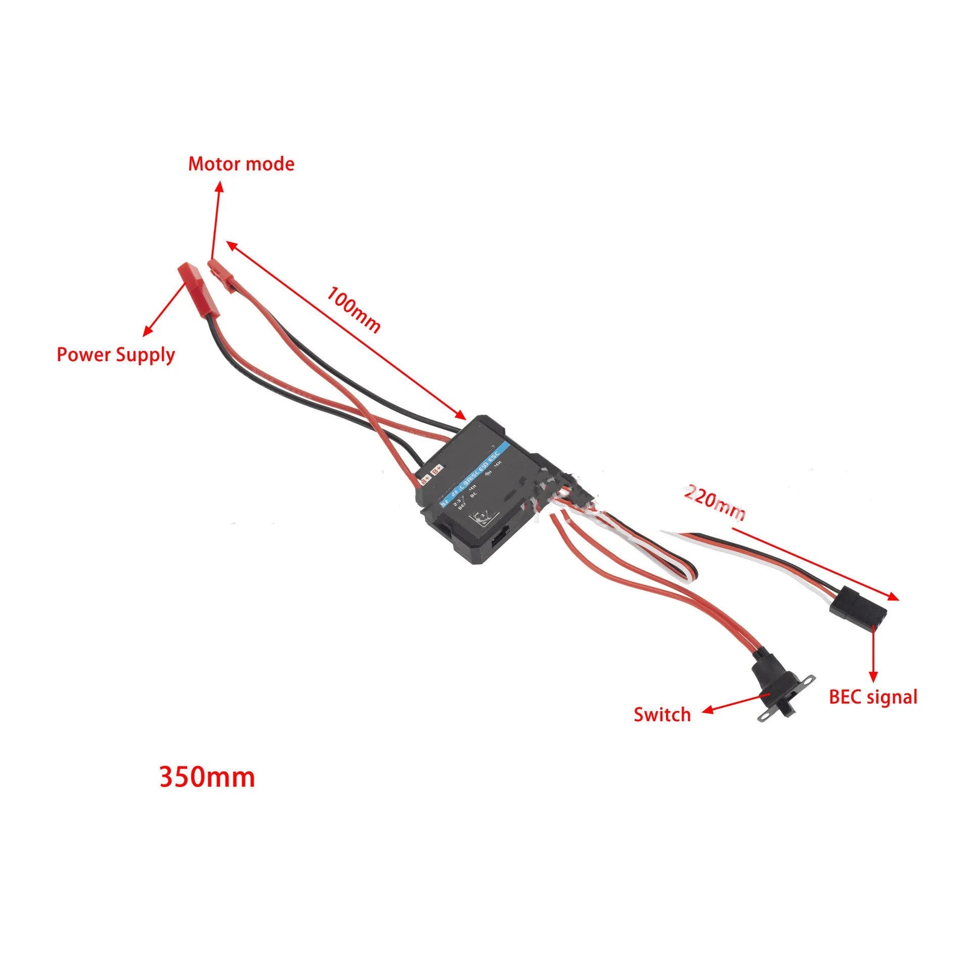 G500 model 40A miniature brushed electronic speed controller for 1/16 and 1/18 scale RC cars.