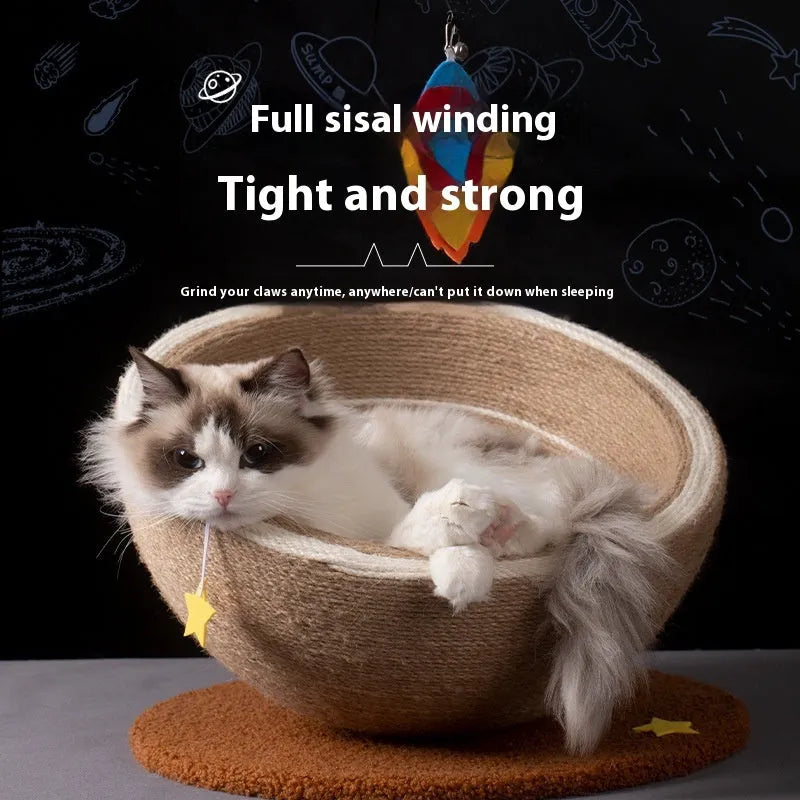 Large cat scratching board with integrated flannel cat nest in Starlight colour on wood base
