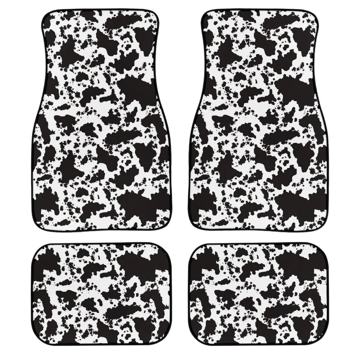 Black rubber car floor mats four-piece set showing textured surface and 20mm thickness.