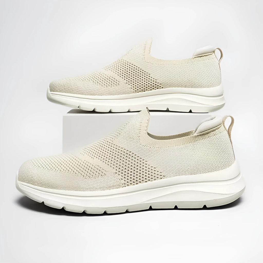 Sports men's extra large size slip-on mesh woven light casual shoes in beige with rubber sole