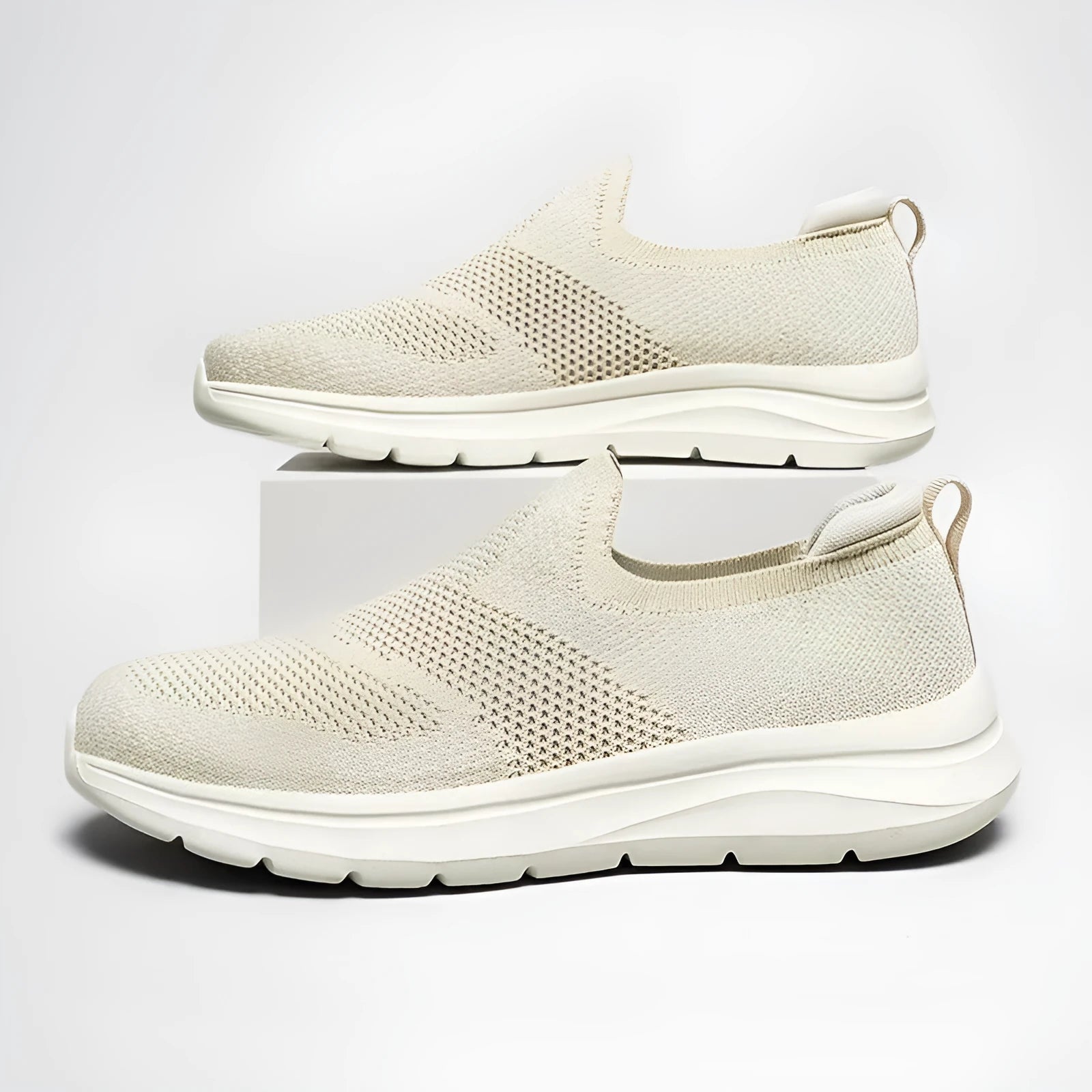 Sports men's extra large size slip-on mesh woven light casual shoes in beige with rubber sole