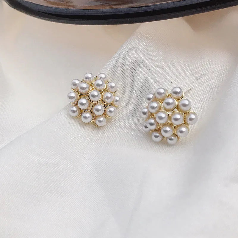 Korean style pineapple starfish pearl drop earrings with electroplated alloy and artificial gemstones