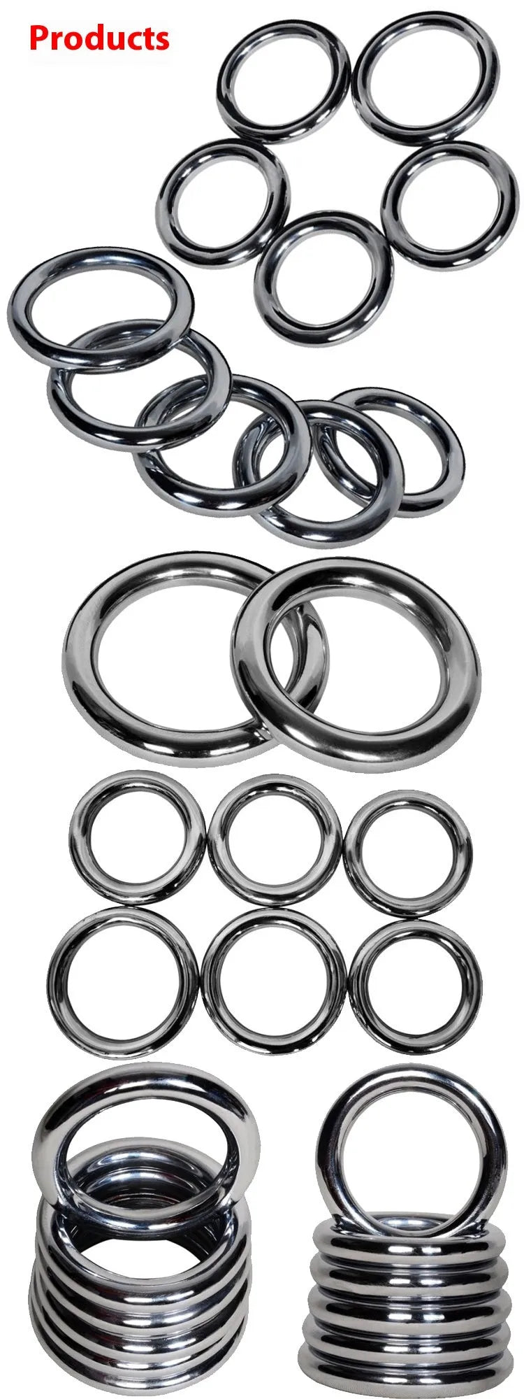 Wing Chun carbon steel training ring in three sizes for martial arts strength conditioning.