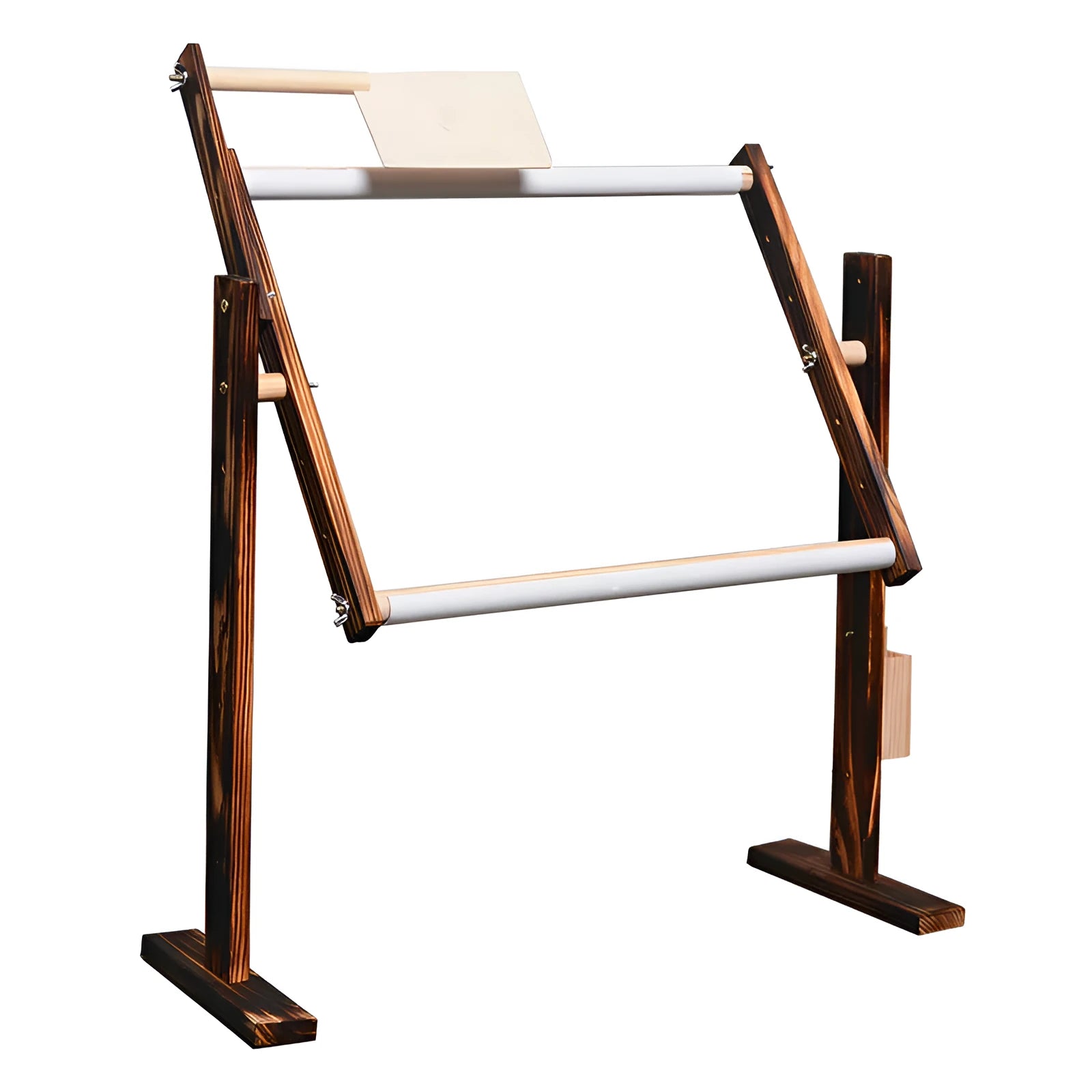 Vertical desktop solid wood cross stitch frame with adjustable height in log colour small