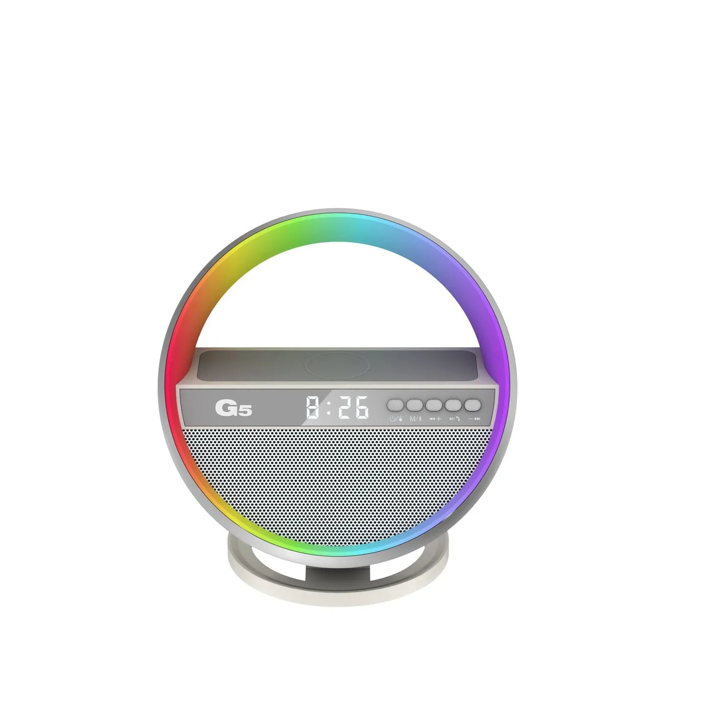 2024 multifunction RGB night light wireless charger Bluetooth speaker in white, 95x95x126mm