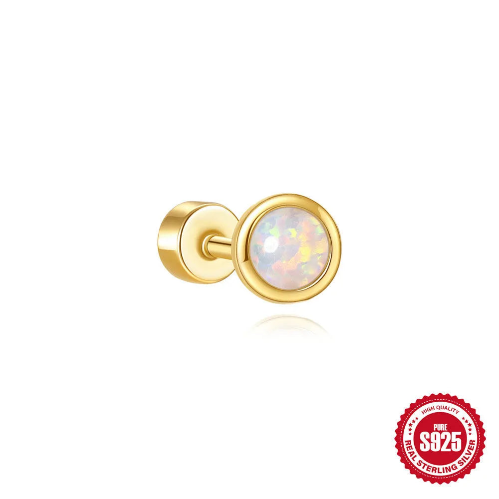 S925 sterling silver ear bone stud with flat column thread in one of twelve gold electroplated colour options.