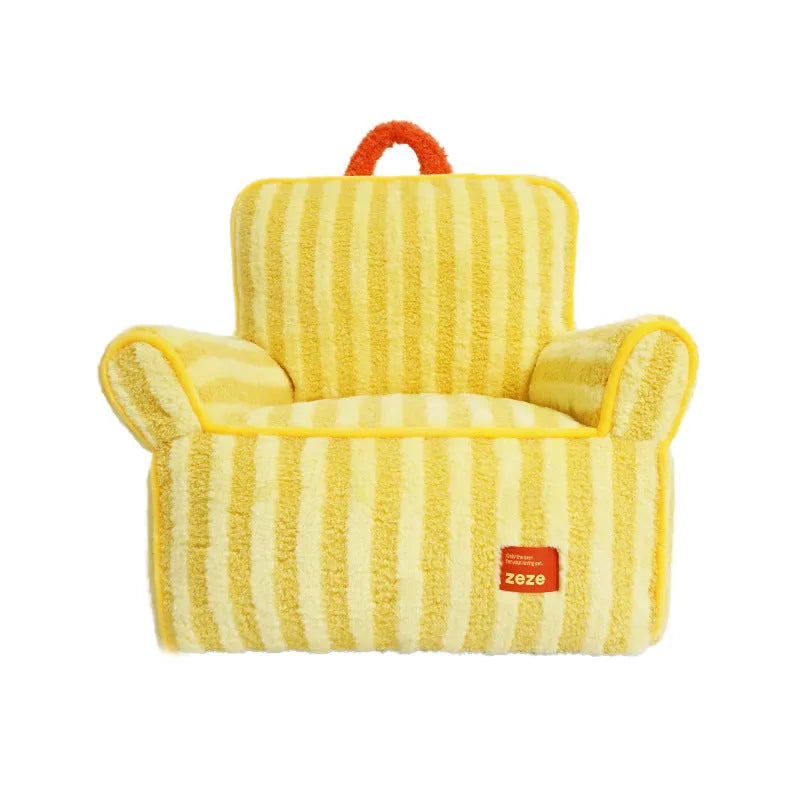 Striped soft velvet pet bed for small dogs with removable washable cover in orange colour