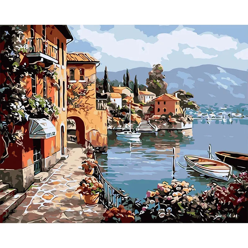 Hand-painted rimless linen oil painting landscape artwork 40X50cm