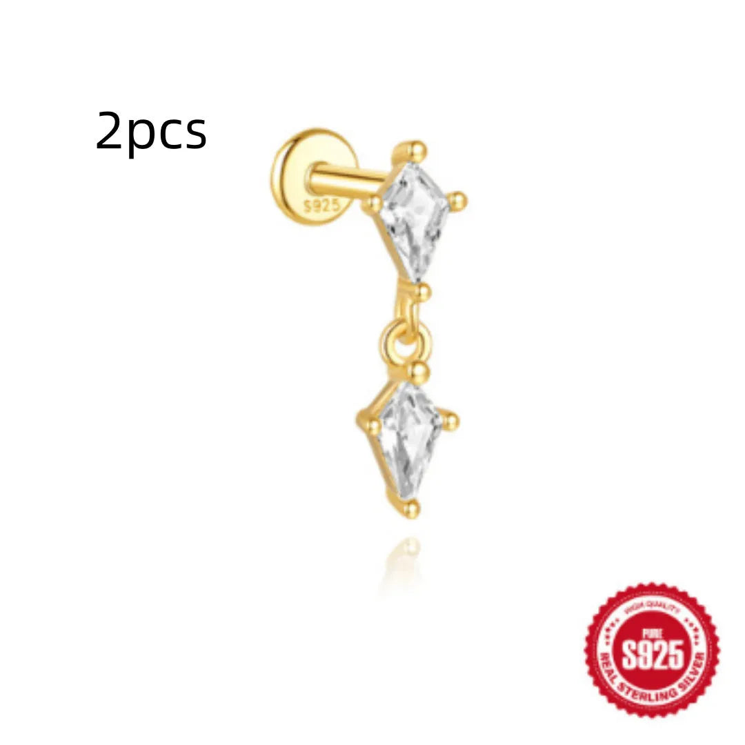 S925 sterling silver water drop earrings with a flat spiral design in a gold electroplated finish.