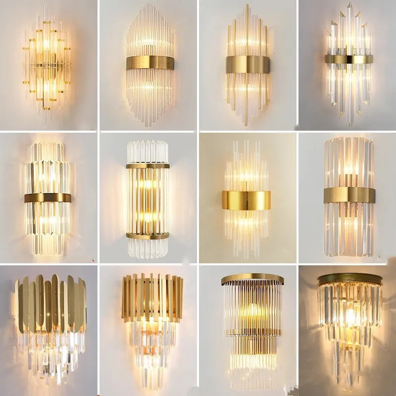 Modern crystal wall lamp in light luxury style with metal finish options