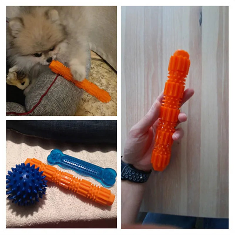 Green rubber dog chew toy with treat dispensing holes for aggressive chewers