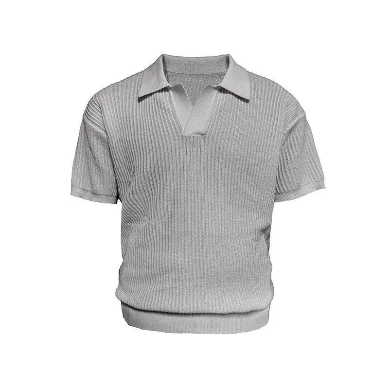 Creamy-white business polo shirt with loose fit and short sleeves for summer wear.