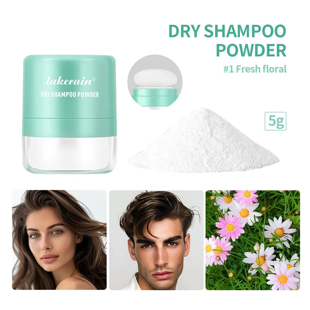 Dry shampoo powder sachet with sponge applicator and headband mirror