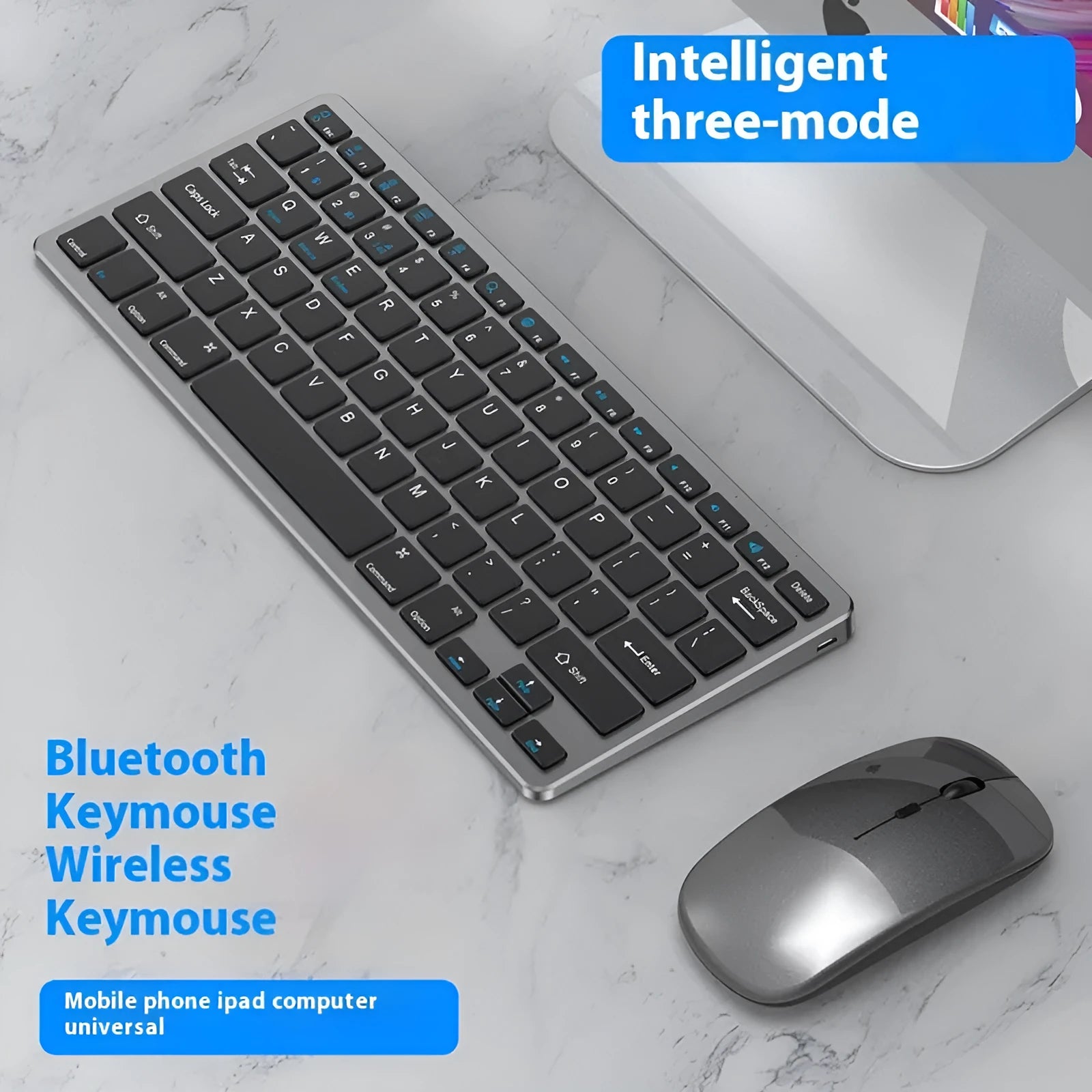 Ultra-thin wireless keyboard and mouse set in black colour with rechargeable design