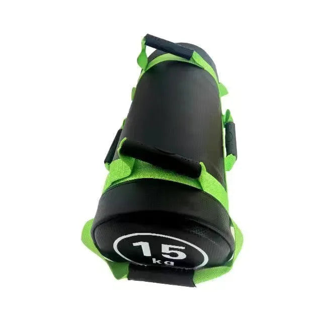 White PVC fitness training sandbag for weight lifting in various kg options.