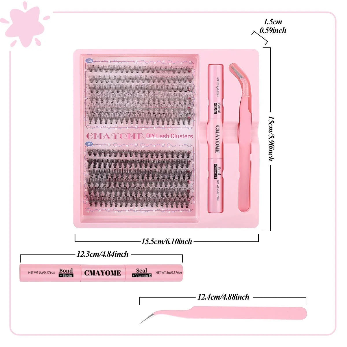 DIY single cluster false eyelashes set for individual application with artificial fibre construction