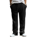 Men's straight-leg loose casual trousers in khaki colour showing high waist and relaxed fit