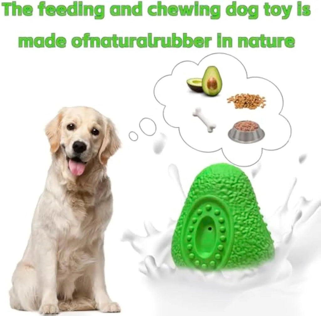 Green avocado-shaped heavy-duty rubber dog chew toy for aggressive chewers and large breeds