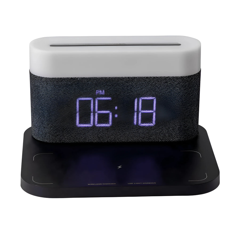 Mini black and white wireless charger desktop clock with night light and glass shell