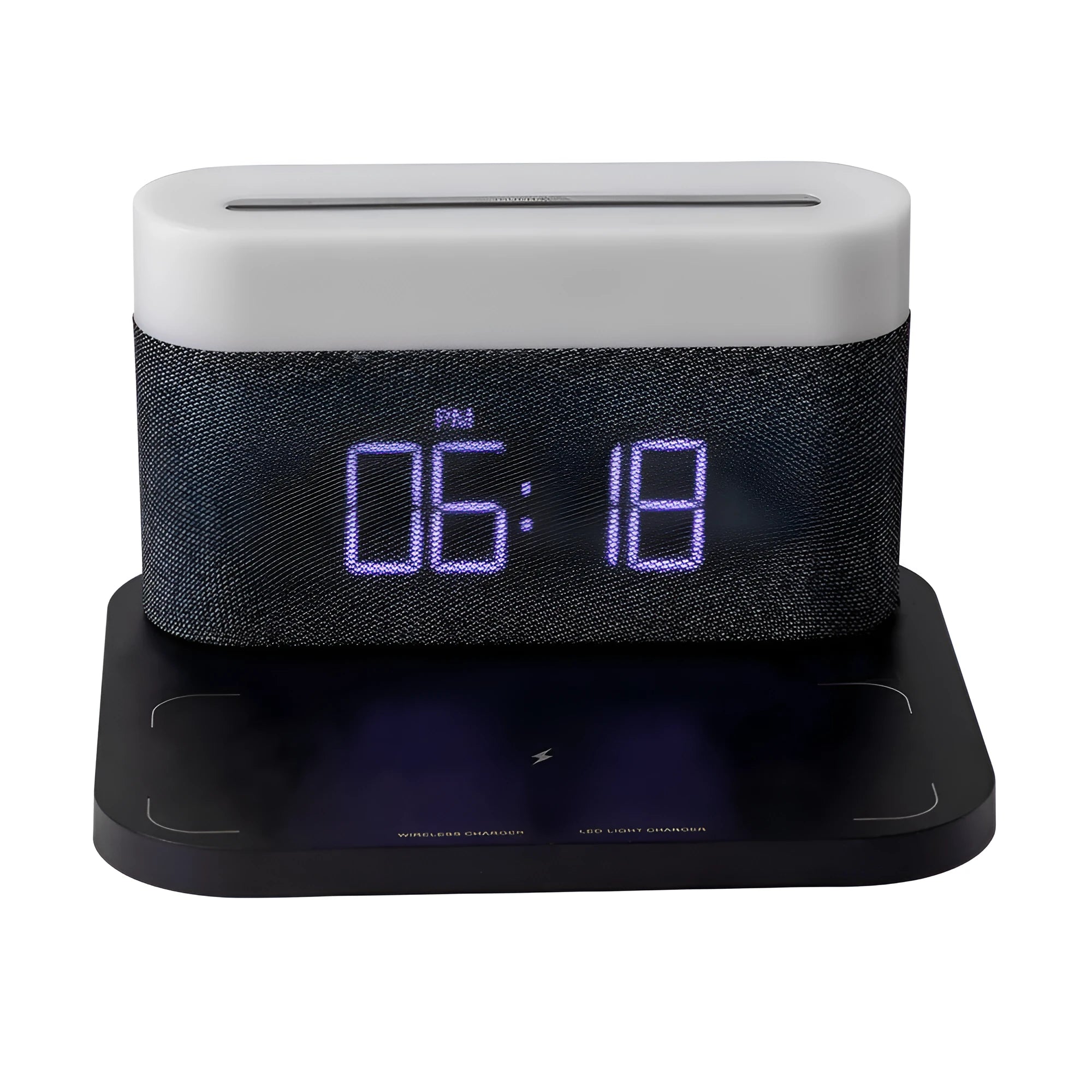 Mini black and white wireless charger desktop clock with night light and glass shell