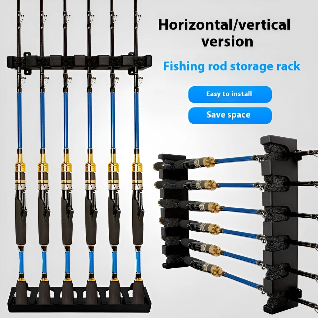 Black ABS plastic wall-mounted fishing rod holder with self-tapping screws