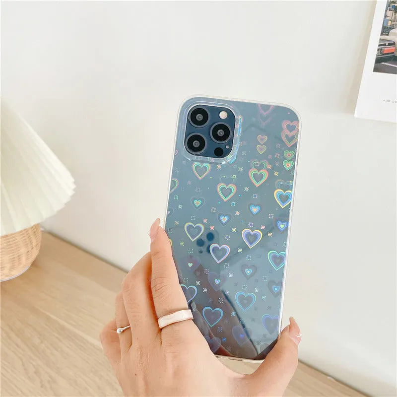 Transparent silicone iPhone case with laser colourful love pattern design.