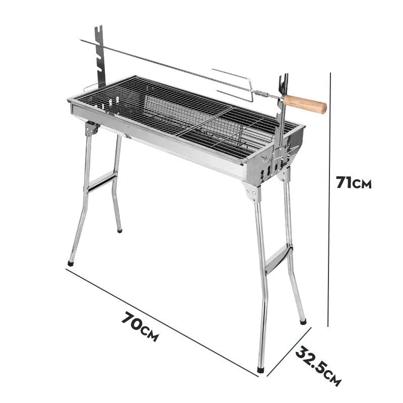 Large stainless steel portable barbecue oven with charcoal stove and cooking accessories