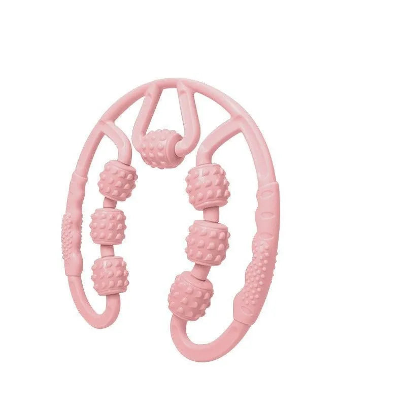 Ring clip leg massager roller with multiple wheels in macaron pink colour