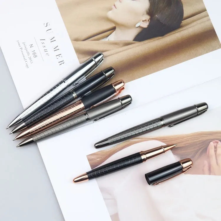 Gun grey metal rollerball pen measuring 13.5cm long for office signatures