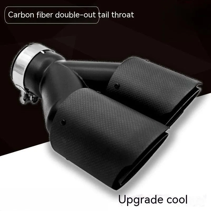 Black carbon fibre car exhaust silencer with double outlet tail nozzle, 250mm length