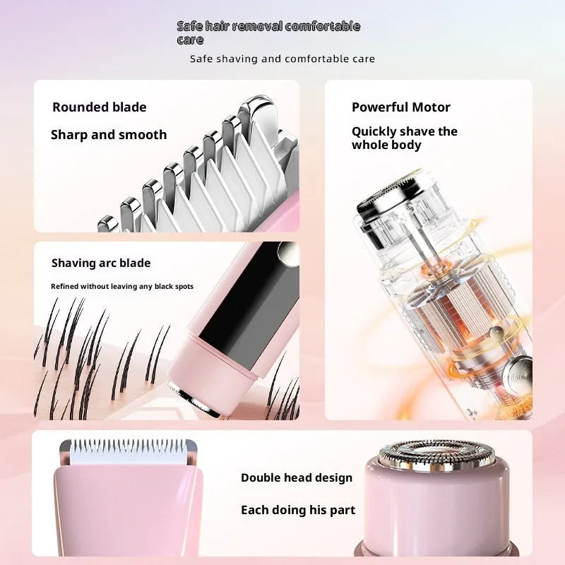 Women's double-headed hair removal device with USB charging, fully washable, available in blue
