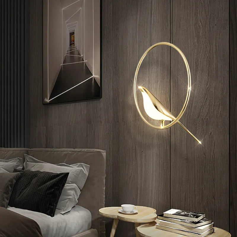 Modern minimalist magpie bird LED chandelier with zinc alloy and acrylic construction