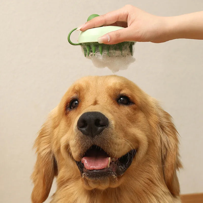 Silicone pets hair remover comb brush in dark blue, green, light blue, or white for dog and cat bath time grooming