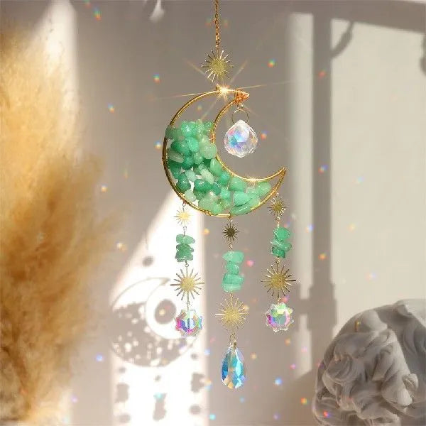 Crystal moon car pendant hanging from rear view mirror with 42cm length and 10cm diameter