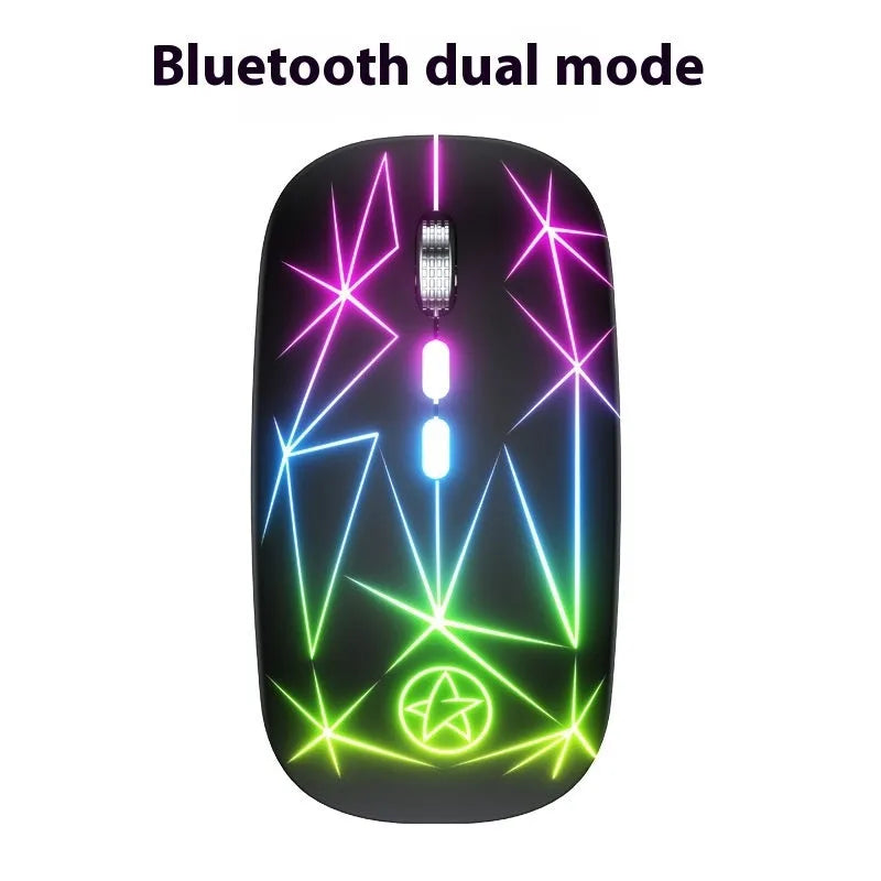 Star black dual-mode Bluetooth wireless mouse with metal roller wheel and 5 buttons