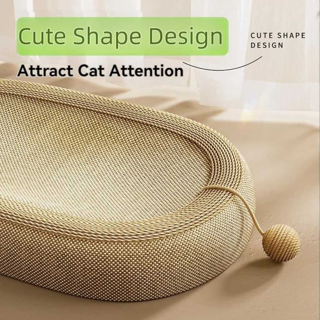 Large natural sisal cat scratching board with raised lounging platform in beige colour