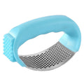 304 stainless steel garlic press in black, blue, green, and pink colour options on a kitchen counter