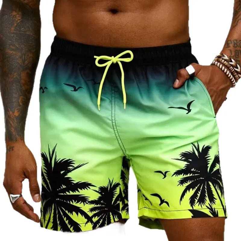 Men's loose board swimming trunks in polyester fiber with ethnic style design available in multiple colours