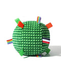Blue and green pineapple lattice dog ball with ring, approximately 17cm diameter