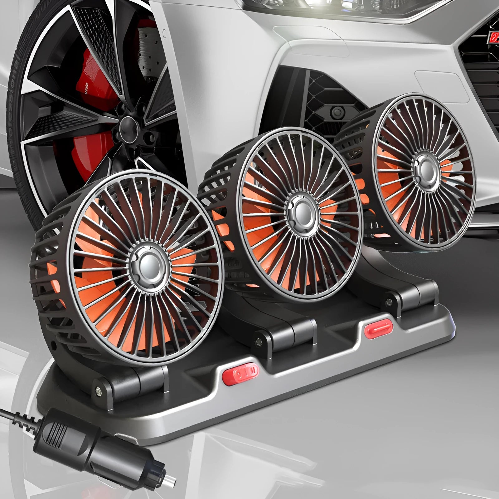 Three head automotive electric cooling fan with compact design and multi-directional airflow