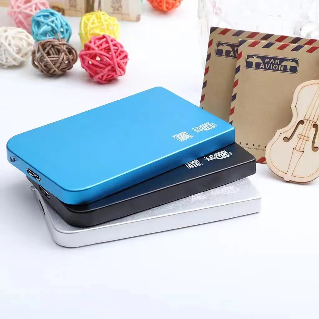 USB 3.0 solid state mobile hard disk with metal shell in black, blue, red, and silver colours