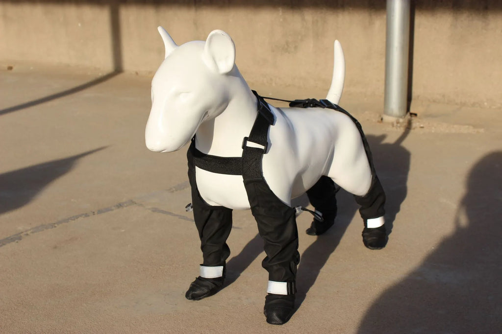 Black waterproof non-slip dog shoes for paw protection in polyester material