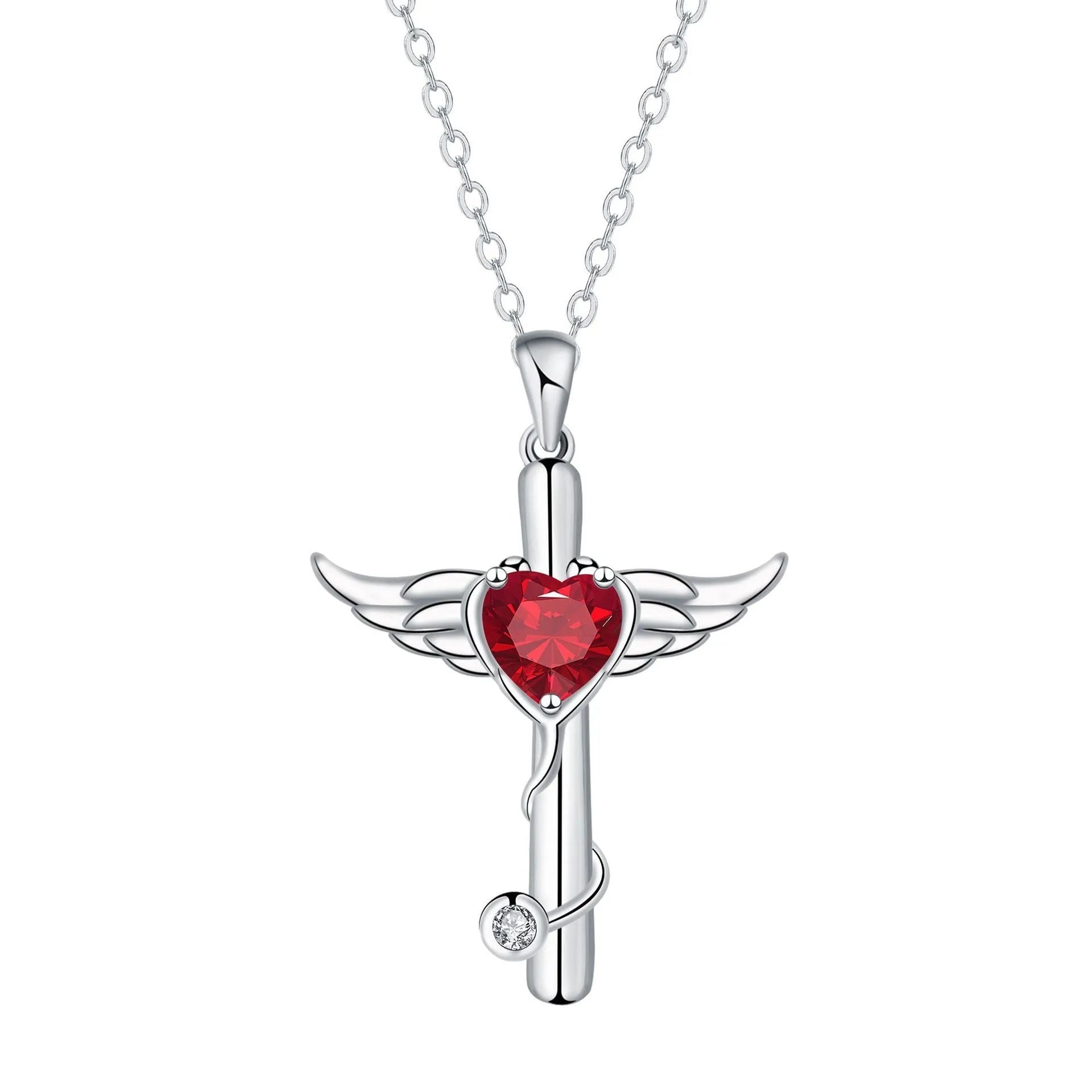 Women's winged cross stethoscope necklace in electroplated copper with personality wings design