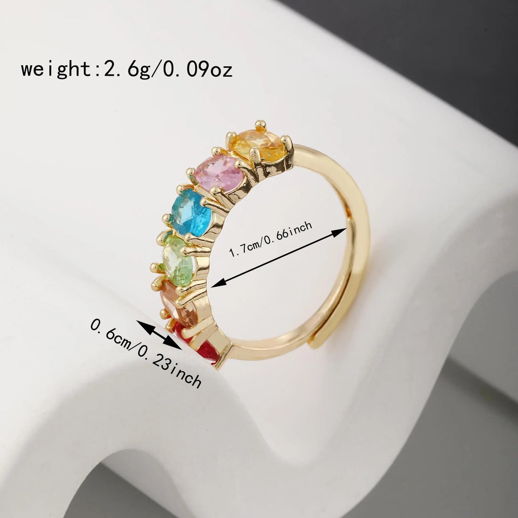 Gold colour women's adjustable zircon ring with retro design on copper base