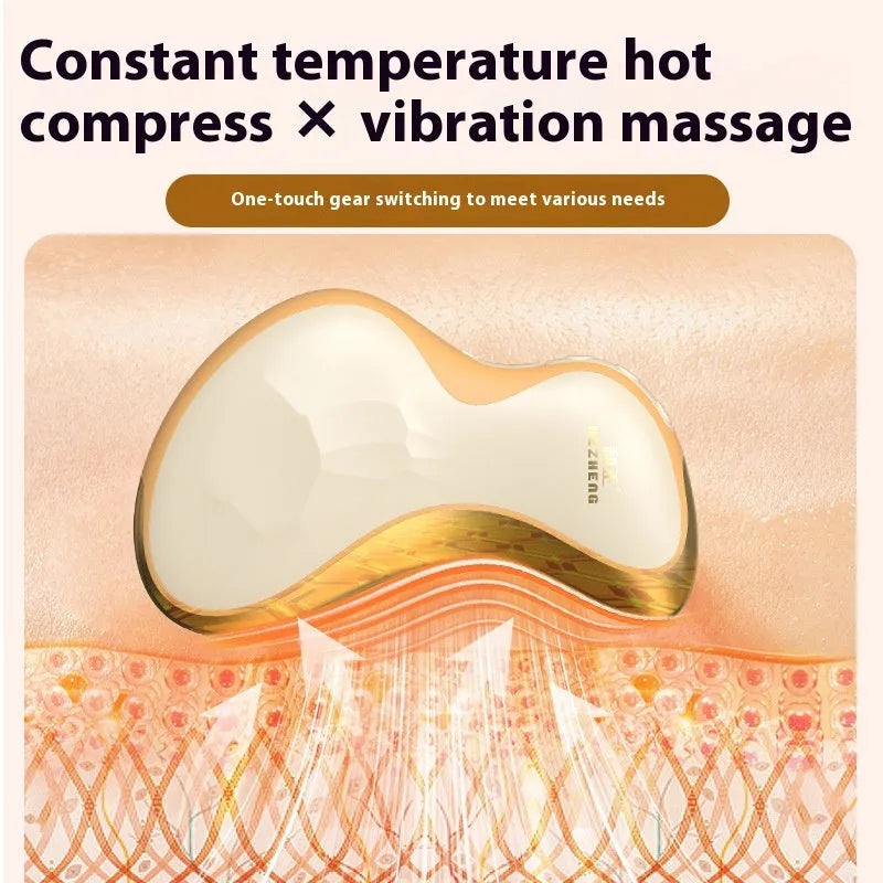 Golden yellow USB-rechargeable electric scrapping plate with hot compress and vibration massage functions